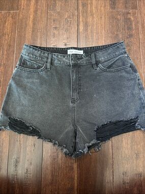 YMI Black Washed Distressed High-Rise Denim Shorts